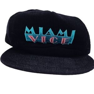 VTG 1980's Miami Vice Black Corduroy Snapback Hat